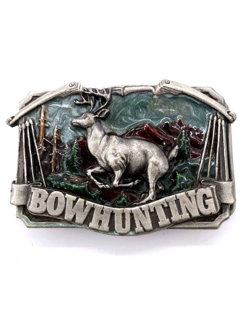 Vintage 1983 Bowhunting Belt Buckle – Bergamot Brass Works / Siskiyou Co. USA